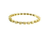18K Yellow Gold Bezel Set Diamond &amp; Sapphire Bangle | 24.6g Modern Geometric Bracelet