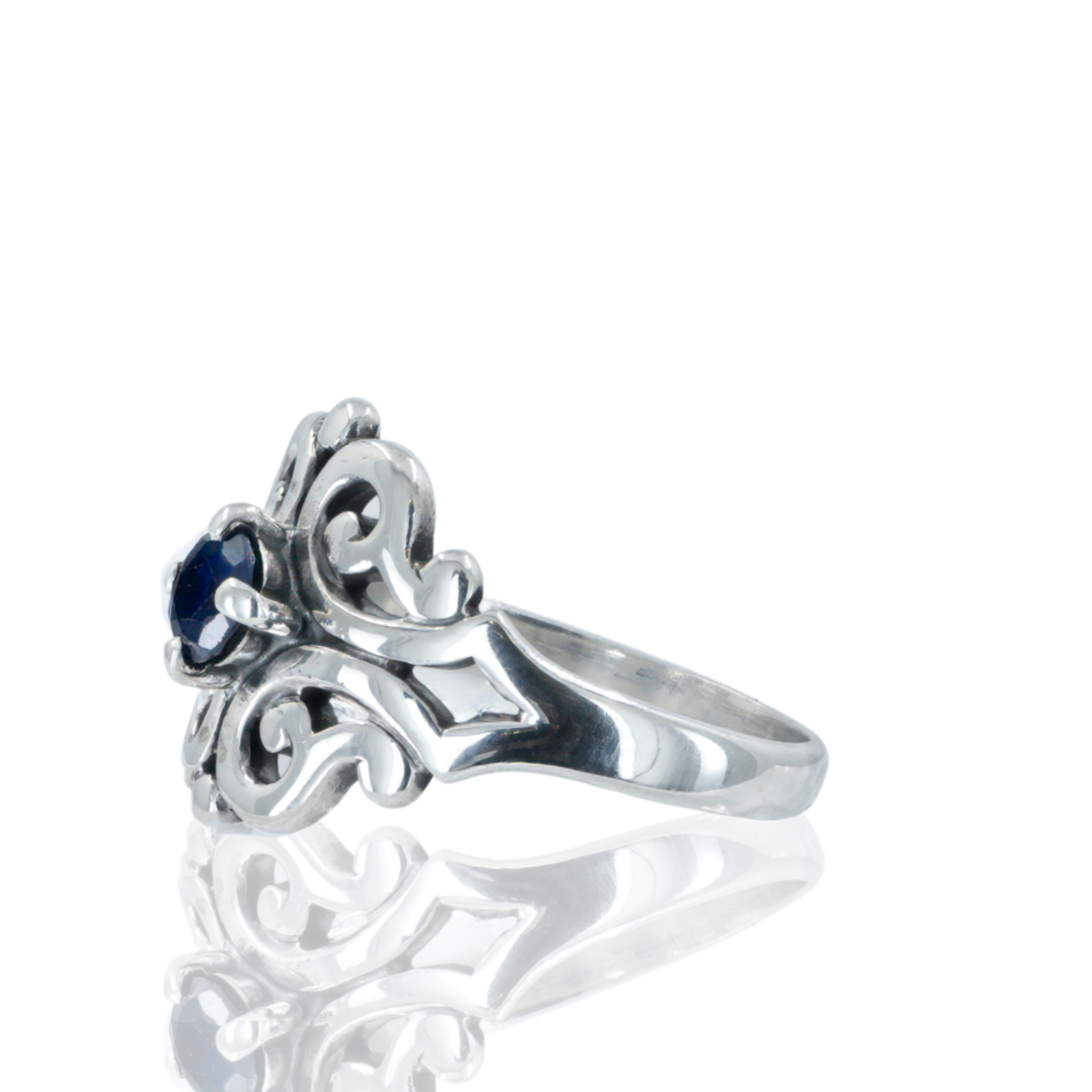 James Avery Sterling Silver Spanish Lace Ring with Lab-Created Blue Sapphire – Size 9.5