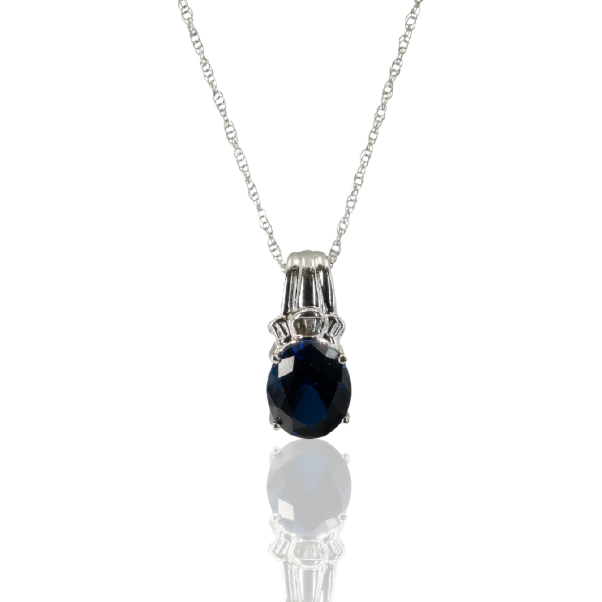 10K White Gold | Oval Blue Stone Pendant | Four-Prong Setting