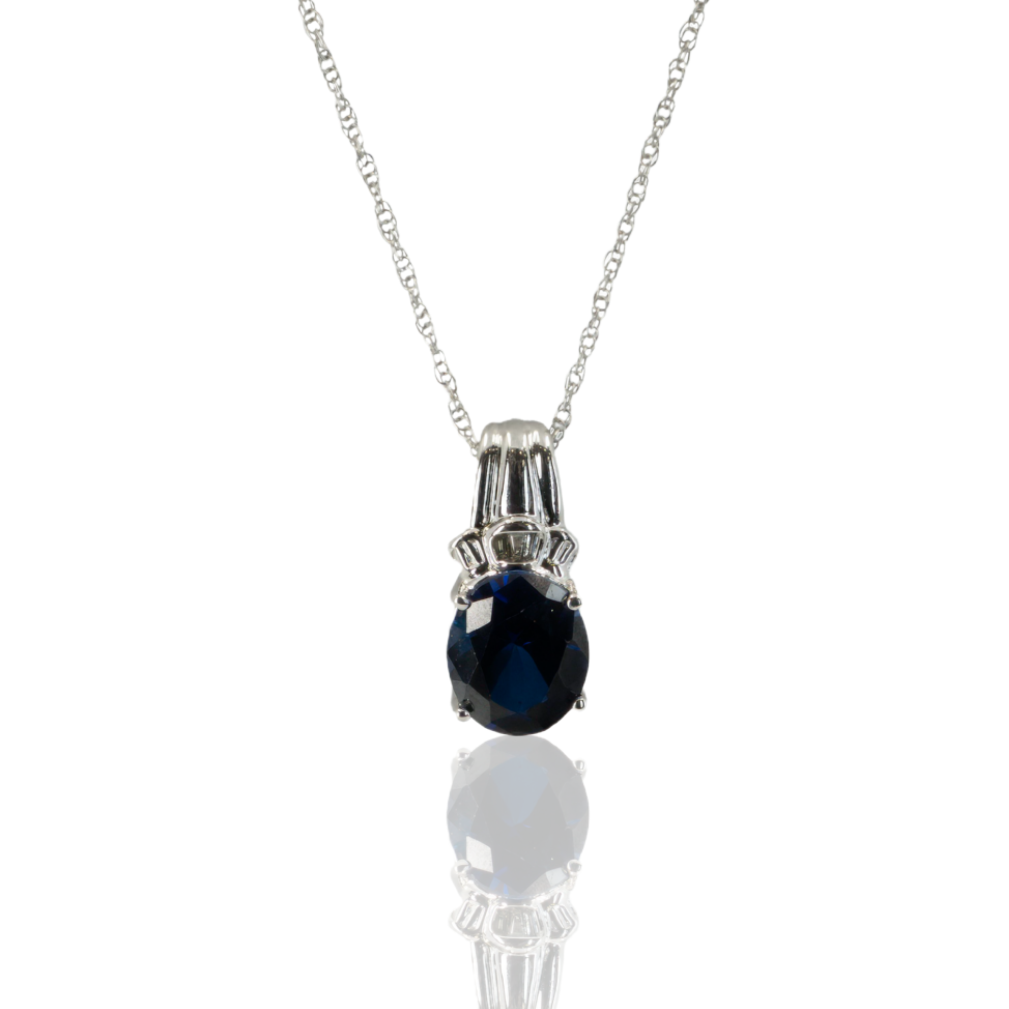 10K White Gold | Oval Blue Stone Pendant | Four-Prong Setting