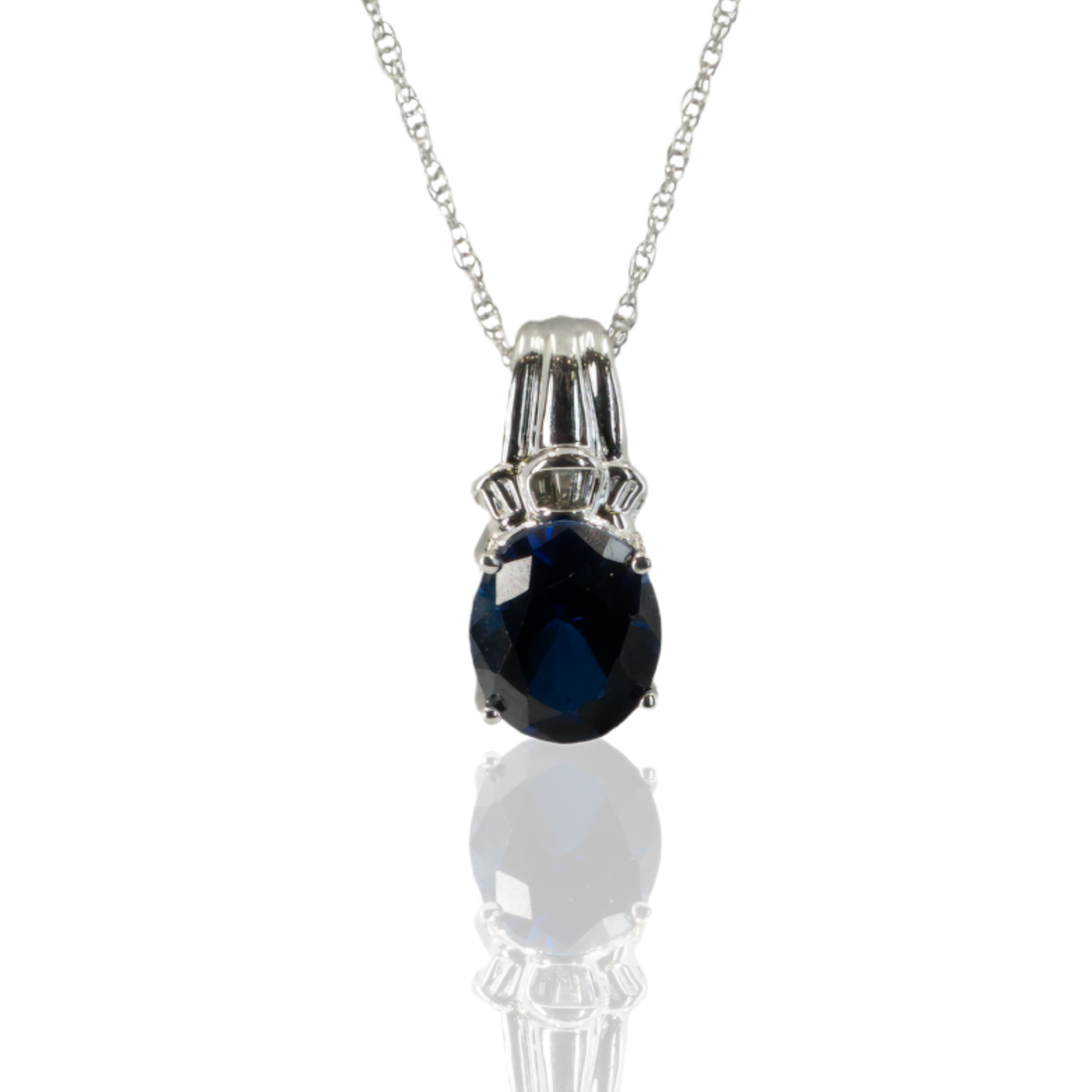 10K White Gold | Oval Blue Stone Pendant | Four-Prong Setting