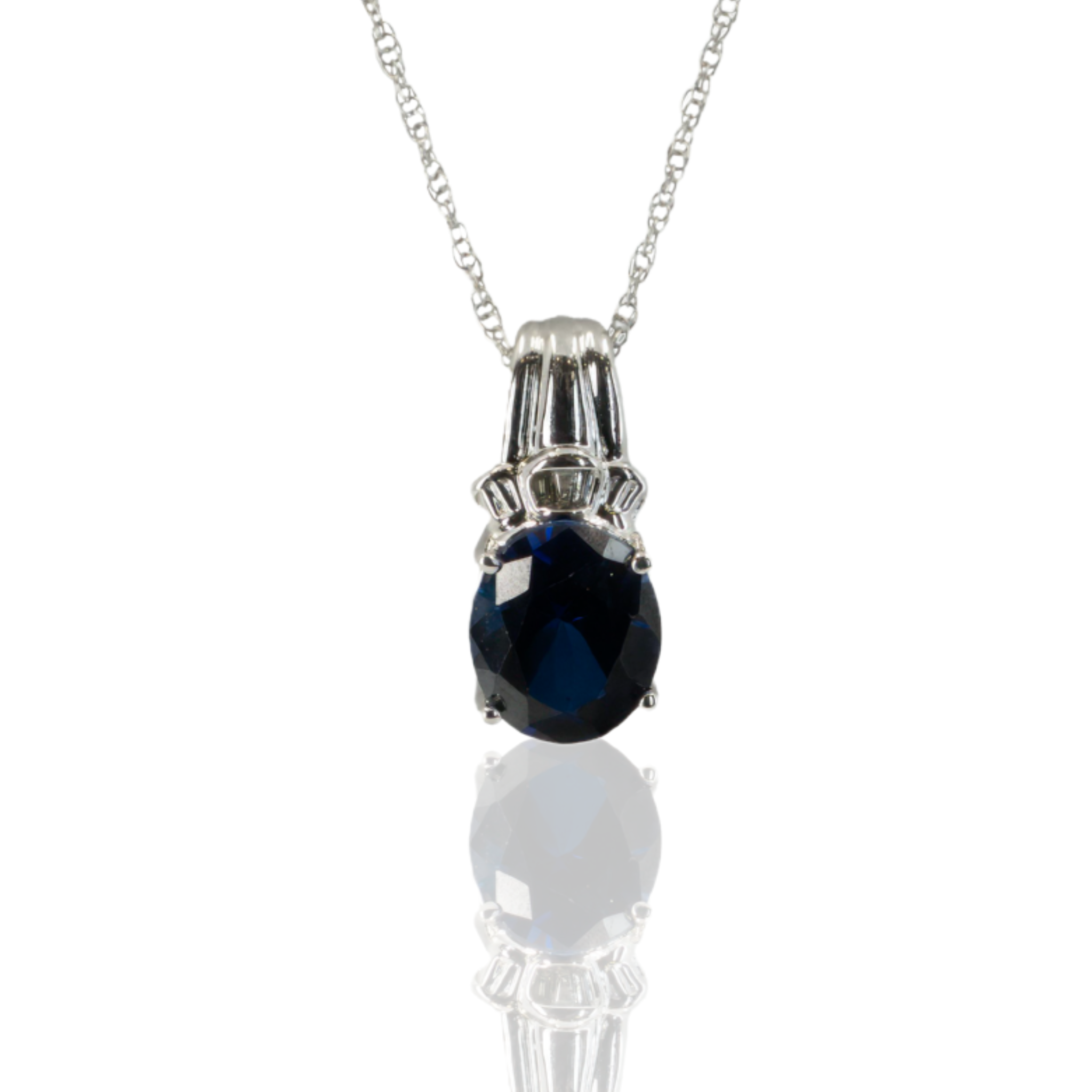 10K White Gold | Oval Blue Stone Pendant | Four-Prong Setting