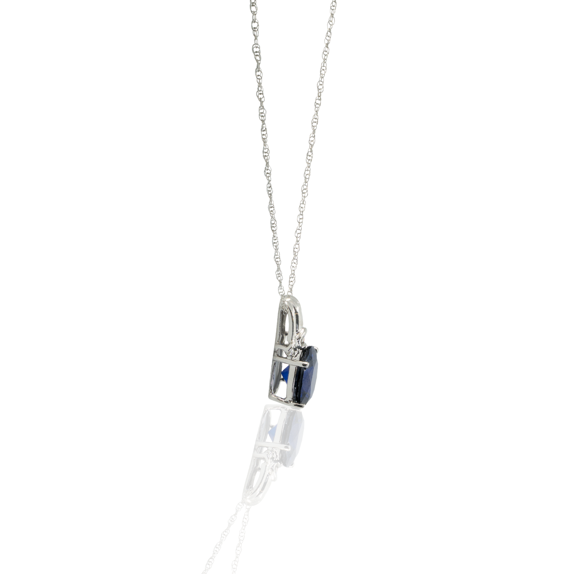 10K White Gold | Oval Blue Stone Pendant | Four-Prong Setting