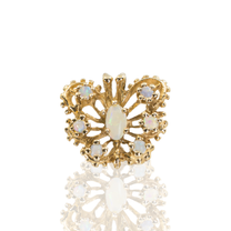 14K Yellow Gold | Vintage Butterfly Pendant | Opal Accents