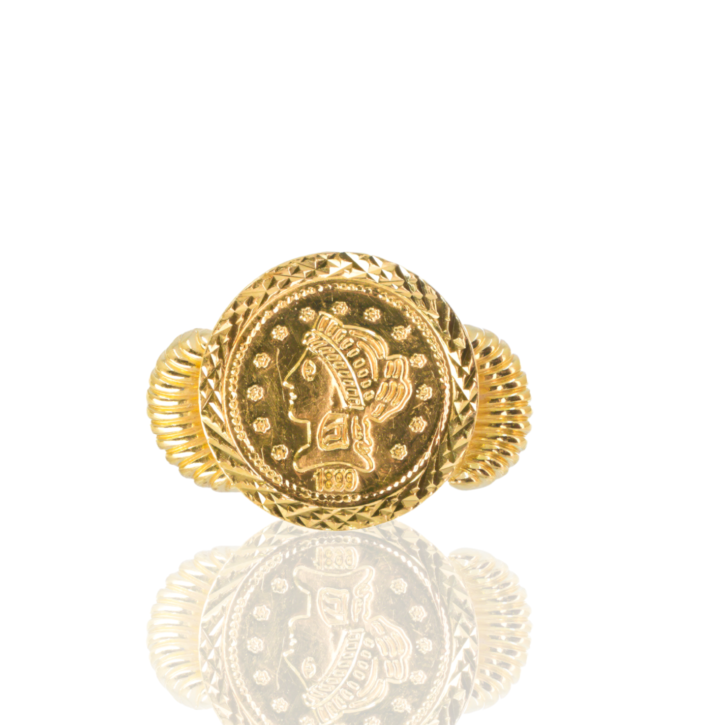 18K Yellow Gold | Roman-Inspired Coin Ring | Byzantine Style