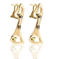 18K Yellow Gold | Freeform Statement Earrings | Brown &amp; Green Gemstones