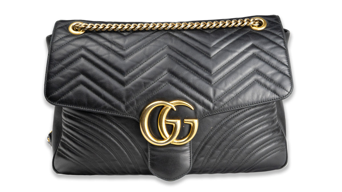 Gucci GG Marmont XL Black Leather Shoulder Bag