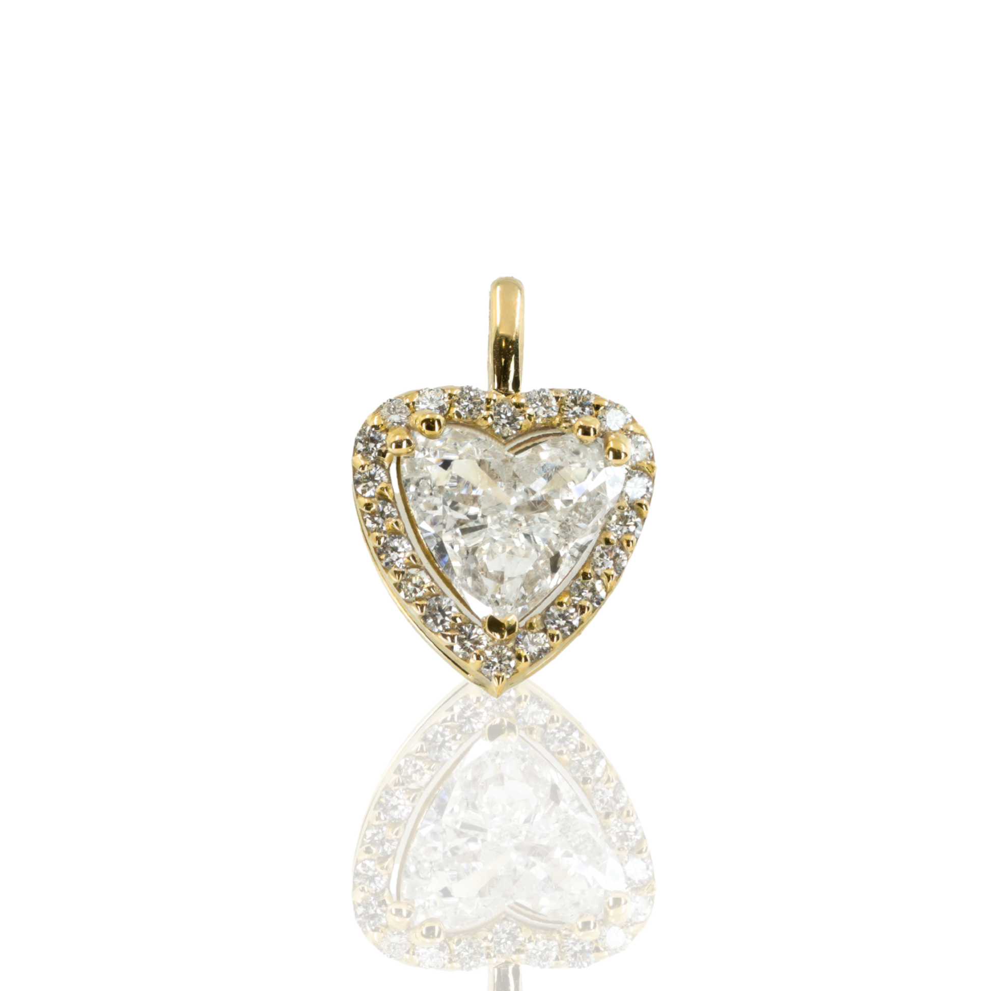 14K Yellow Gold | 2.75ctw Heart Diamond Pendant | Pavé Halo