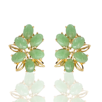 14K Yellow Gold | Vintage Jade Cluster Earrings | Cabochon Cut
