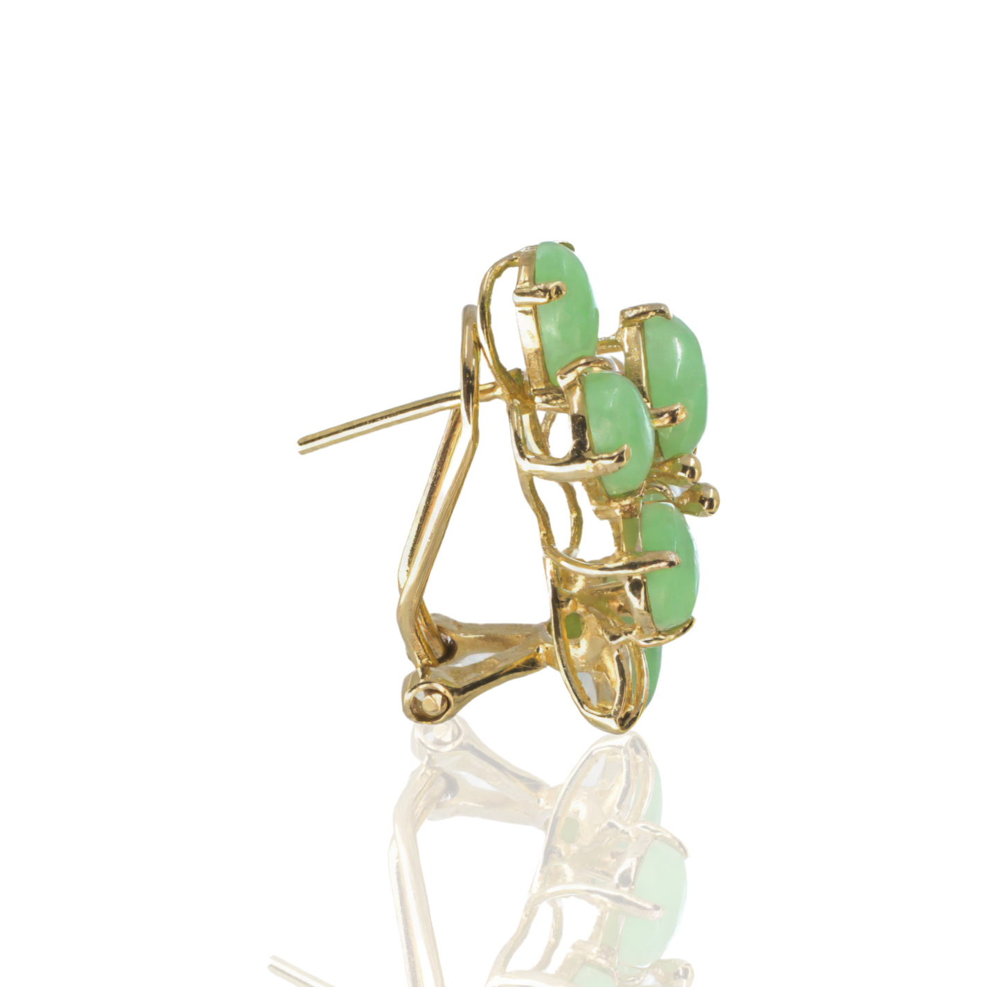 14K Yellow Gold | Vintage Jade Cluster Earrings | Cabochon Cut
