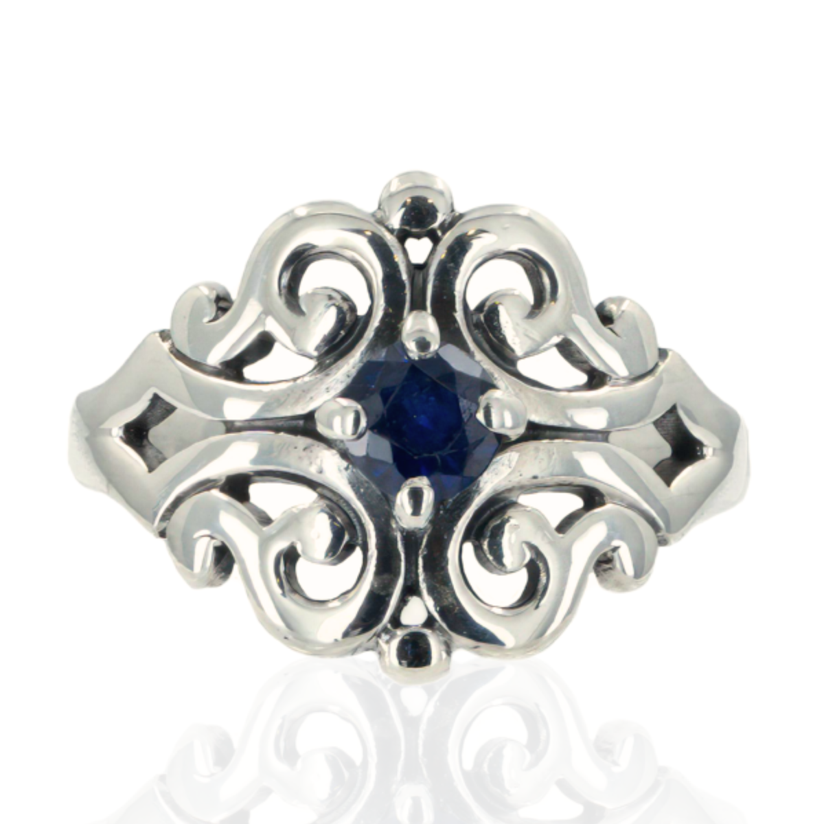 James Avery Sterling Silver Spanish Lace Ring with Lab-Created Blue Sapphire – Size 9.5