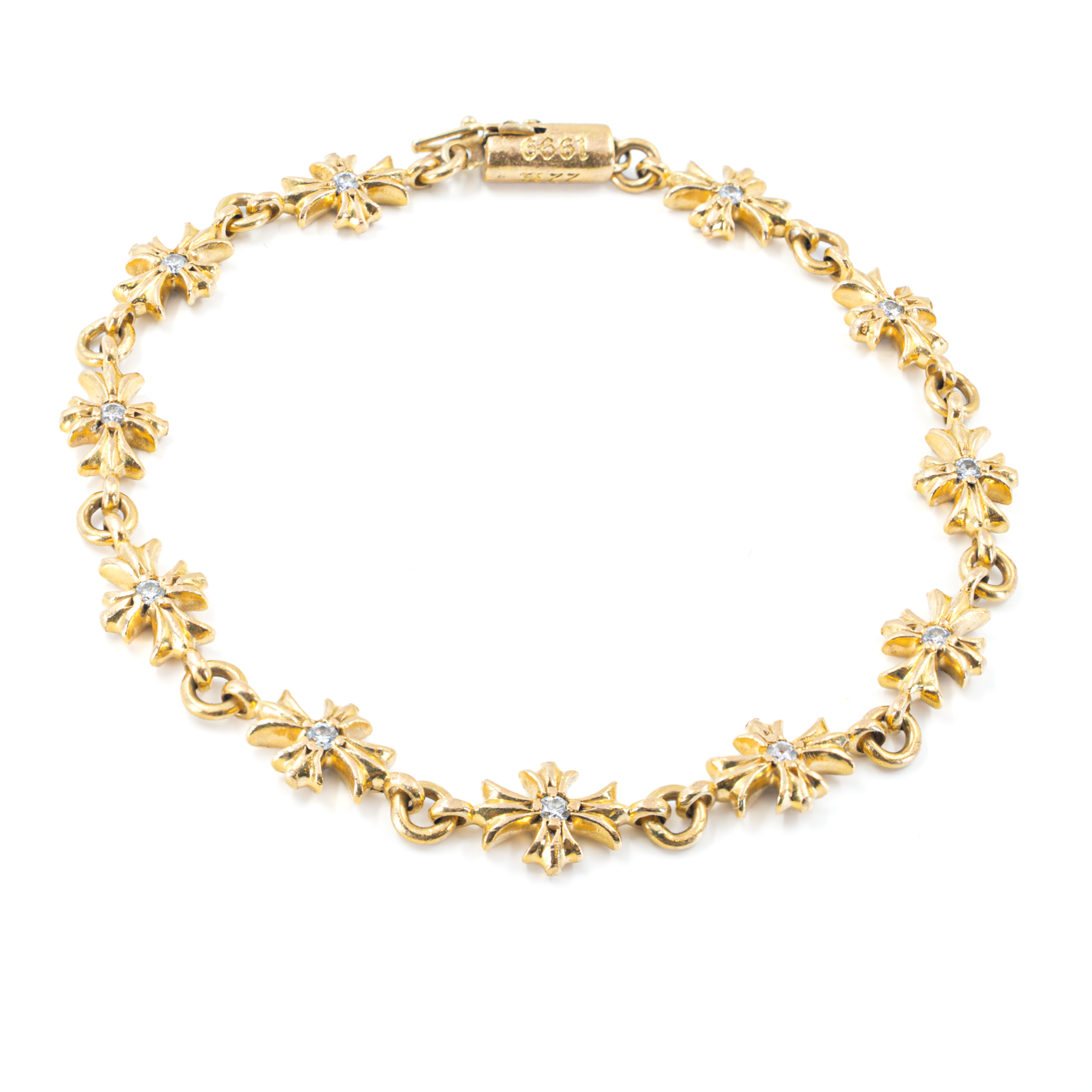 Archival 1999 Chrome Hearts 22k Yellow Gold &amp; Diamond Maltese Cross Bracelet
