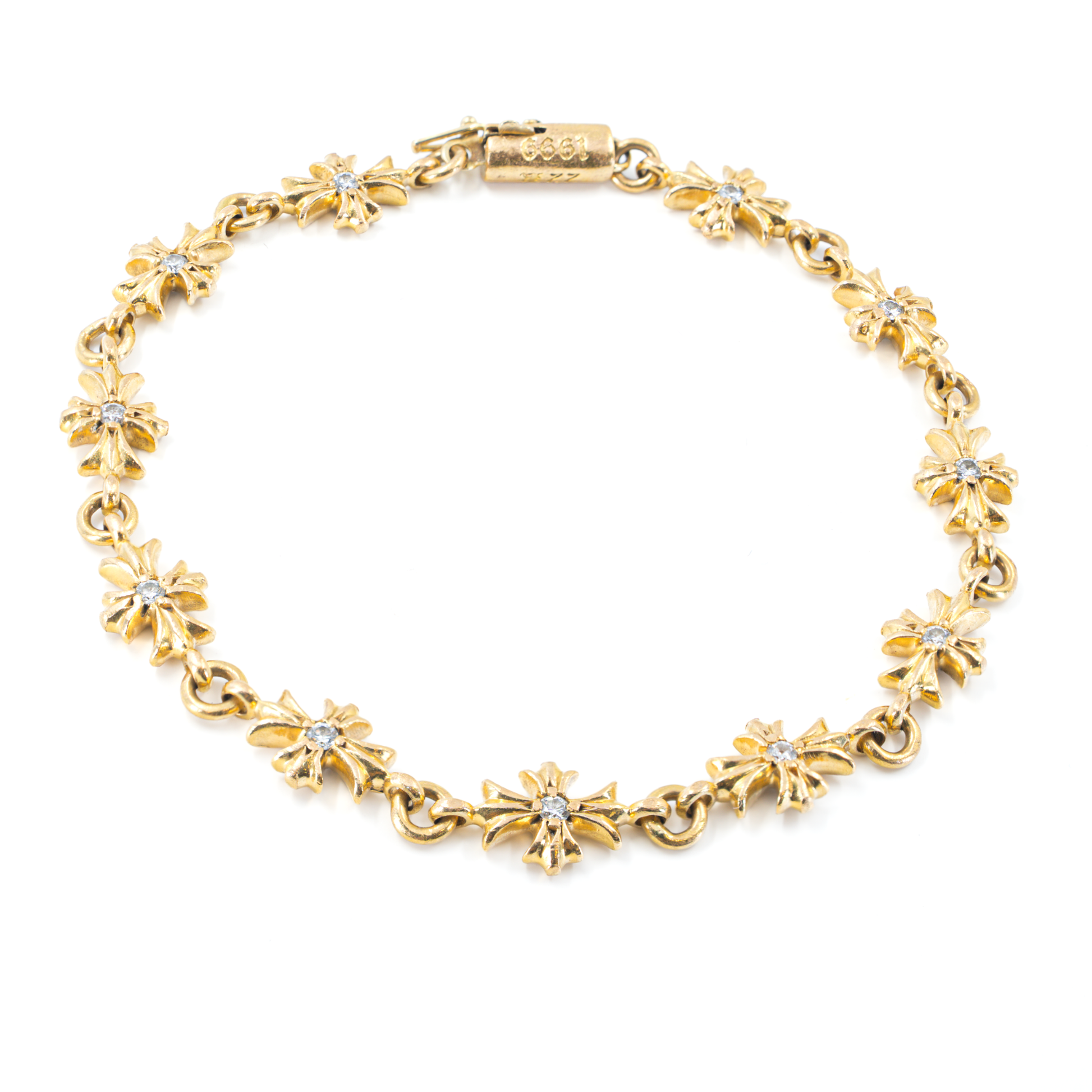 Archival 1999 Chrome Hearts 22k Yellow Gold &amp; Diamond Maltese Cross Bracelet