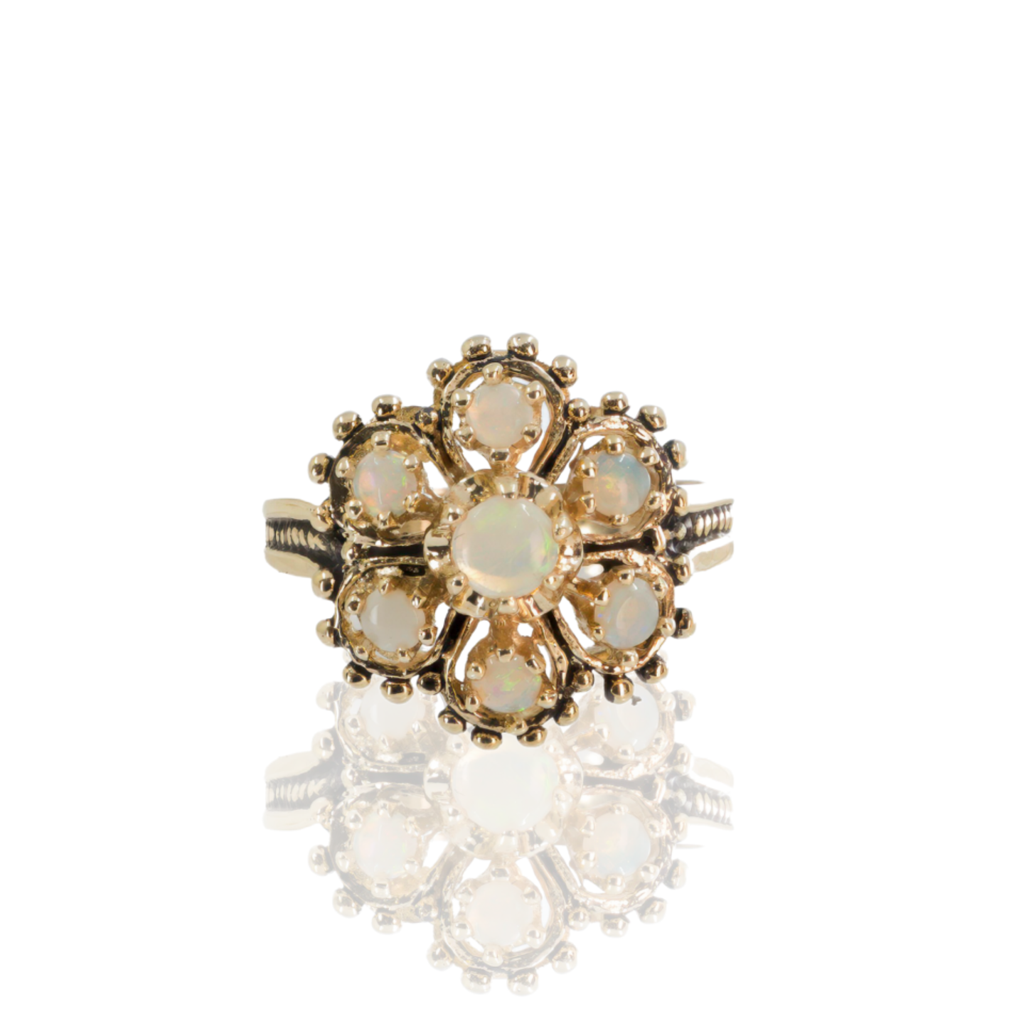 10K Yellow Gold | Vintage Floral Cluster Ring | Opal Accents